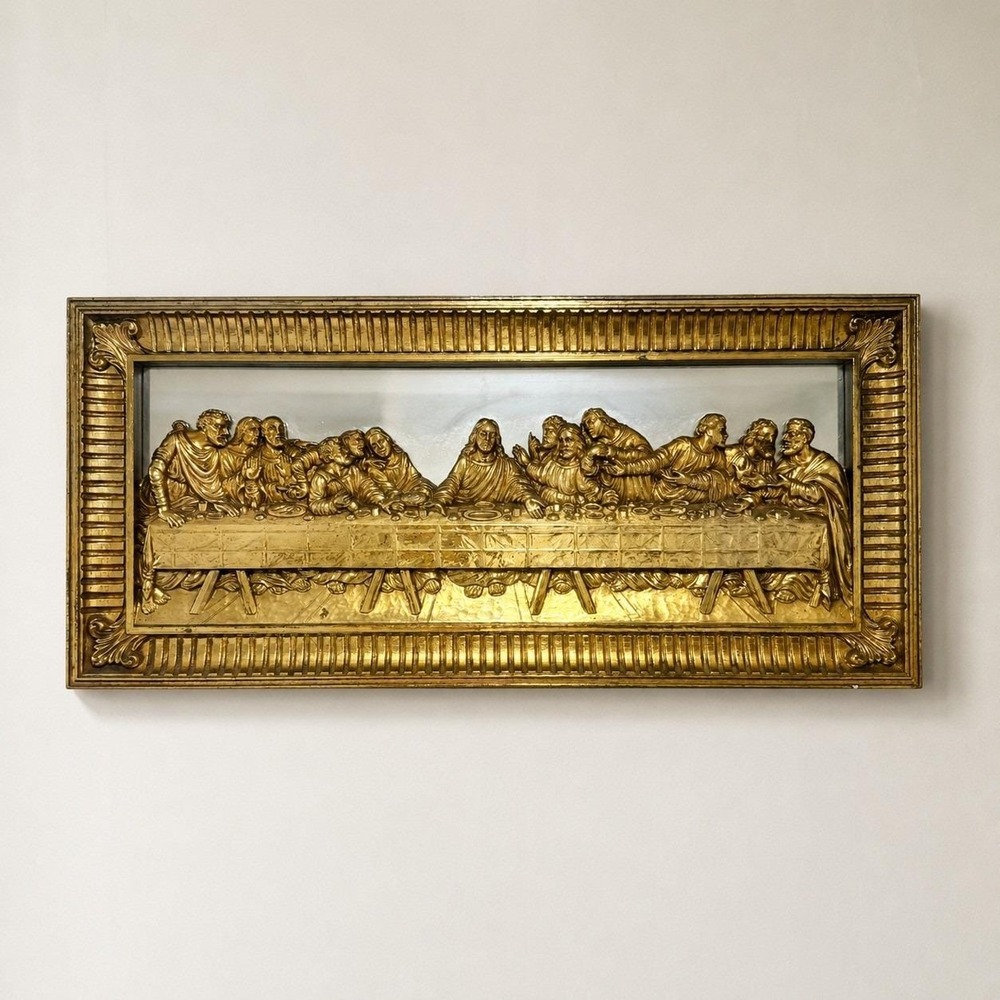 Vintage Home Interior Last Supper 3D Gold Mirror Wall Christian Religious Art